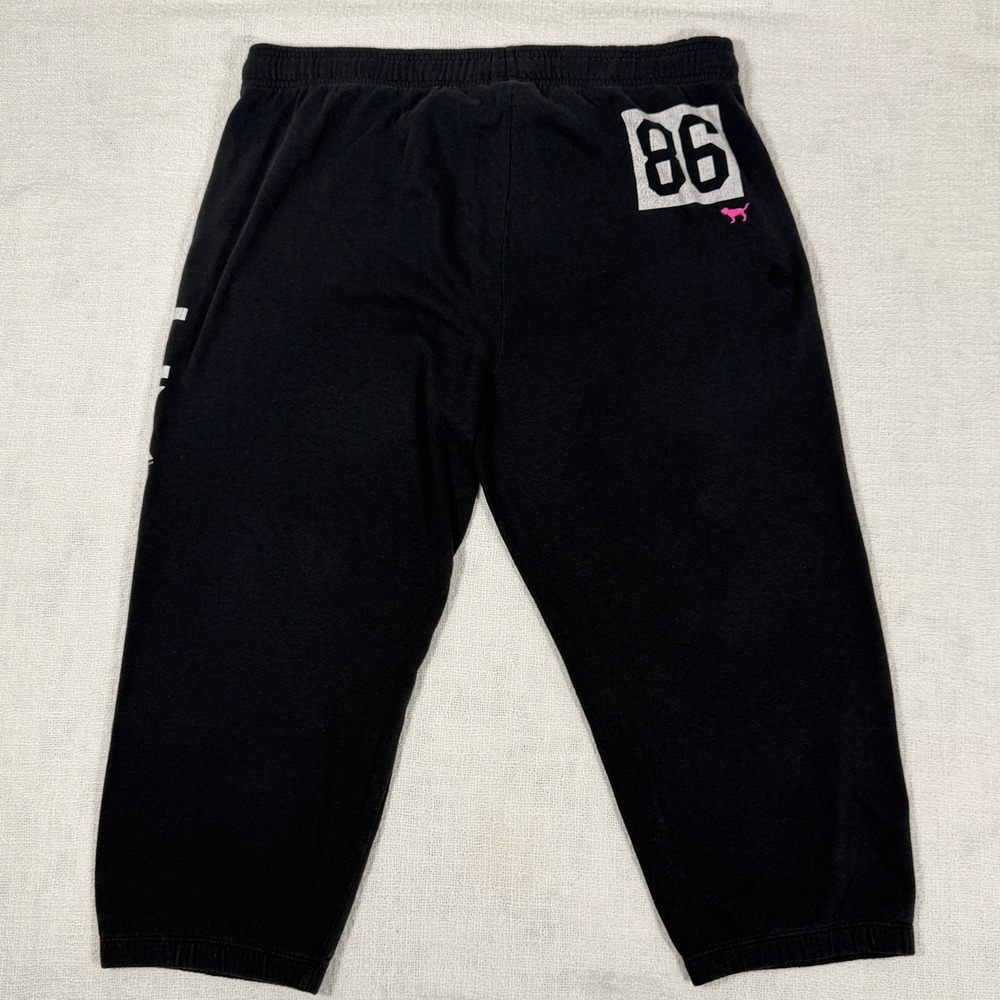 Victorias Secret Y2K Love Pink Black Cropped Capri Sweat Pants Comfy Size Small - Picture 7 of 9